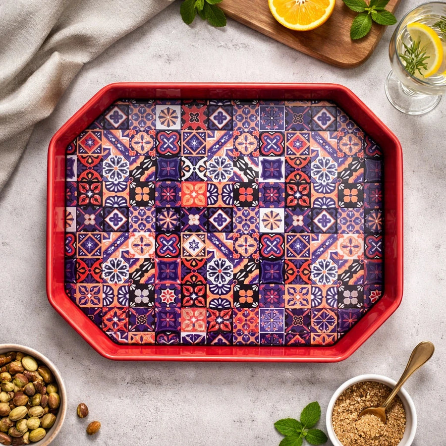 Turkish Serving Tray Metal Tray Mandala Ottoman Mosaic Design Coffee Tea Snack Serving Tray Rectangular Decorative Tray Assorted