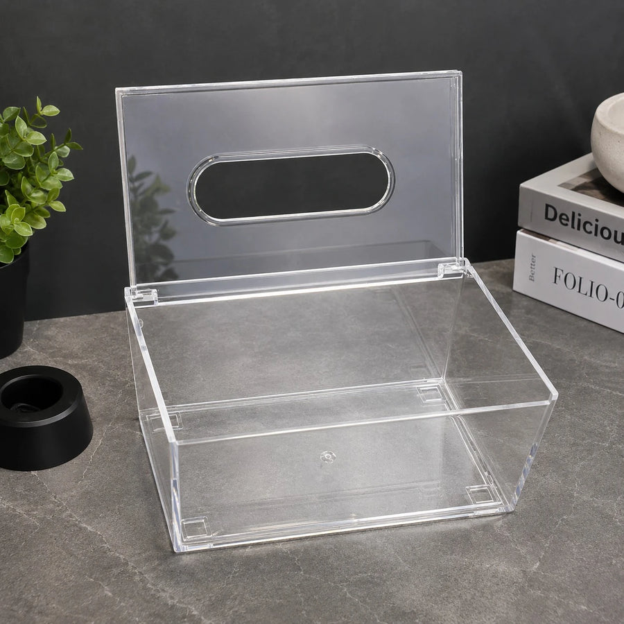 Clear Acrylic Tissue Box Cover Transparent Tissue Holder Tissue Storage Box Modern Desktop Tissue Dispenser Bathroom Office Tissue Organizer