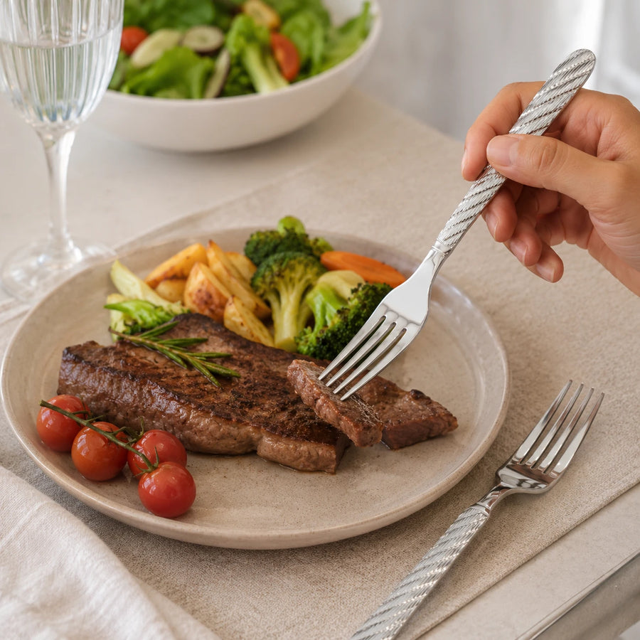 Stainless Steel Dinner Fork Set 6 Pieces Table Forks with Textured Handle