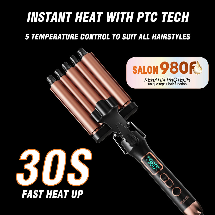 5 Barrel Travel Hair Waver Curling Iron Ceramic Hair Curler with LCD Display & Adjustable Temperature