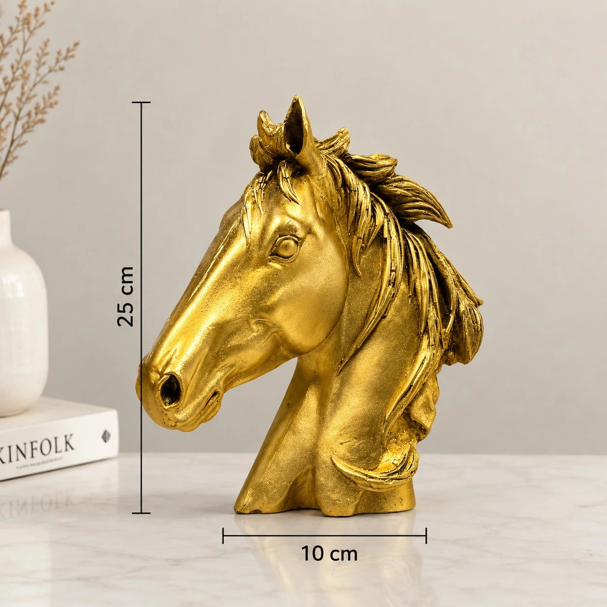 Gold Horse Head Figurine Sculpture Modern Luxury Tabletop Desk Decor Art Ornament