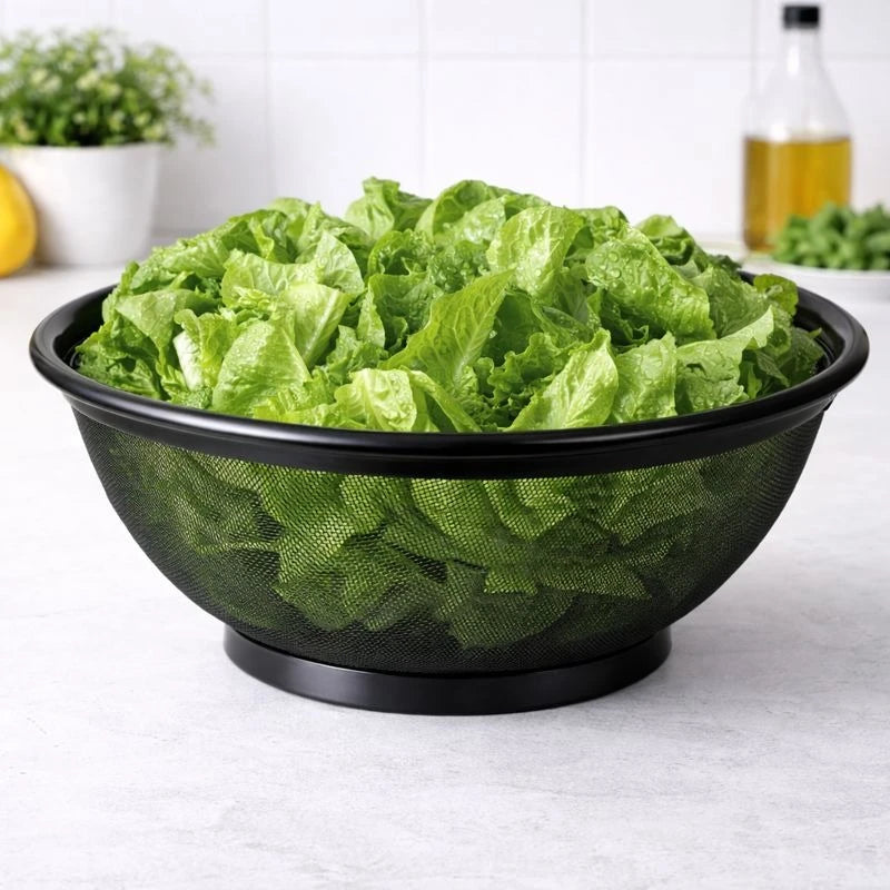Large Black Stainless Steel Mesh Colander 28 cm Heavy-Duty Vegetable & Fruit Strainer, Pasta Drainer & Kitchen Washing Bowl