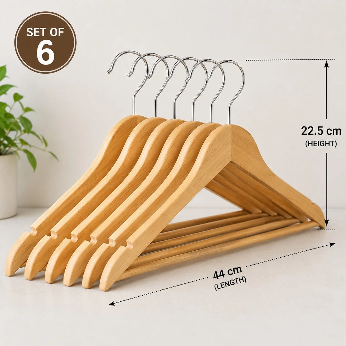 Wooden Clothes Hangers Set Of 6 Heavy Duty Natural Wood Closet Coat Suit Shirt Garment Hangers