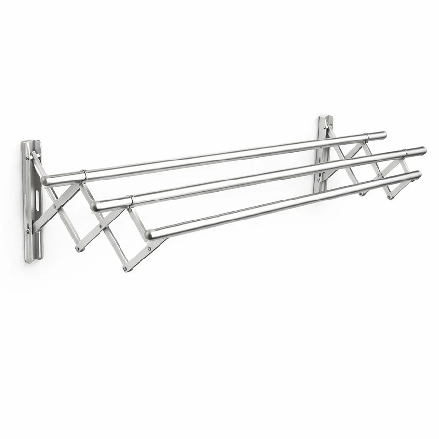 Stainless Steel Wall Mounted Drying Rack Foldable Expandable Laundry Clothes Hanger Retractable Space Saving Heavy Duty 3 Bar Clothes Airer 3 × 100CM 75CM Depth