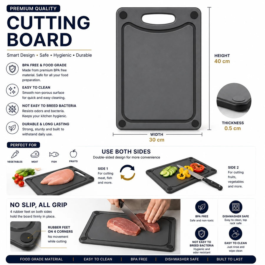 Premium Double Sided Cutting Board BPA Free Food Grade Non Slip Kitchen Chopping Board with Rubber Feet Dishwasher Safe