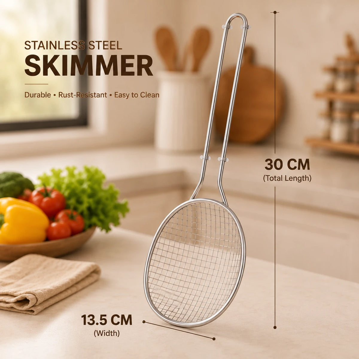 Stainless Steel Skimmer Strainer Kitchen Oil Frying Mesh Scoop