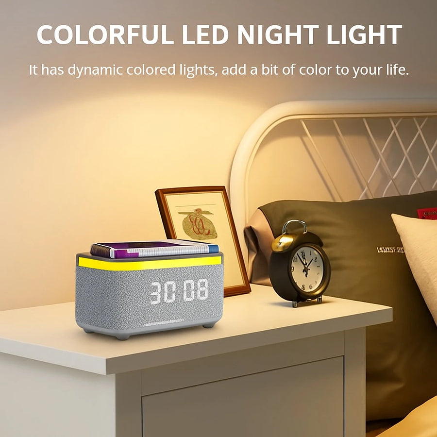 Bluetooth Speaker with LED Alarm Clock & Wireless Charger
