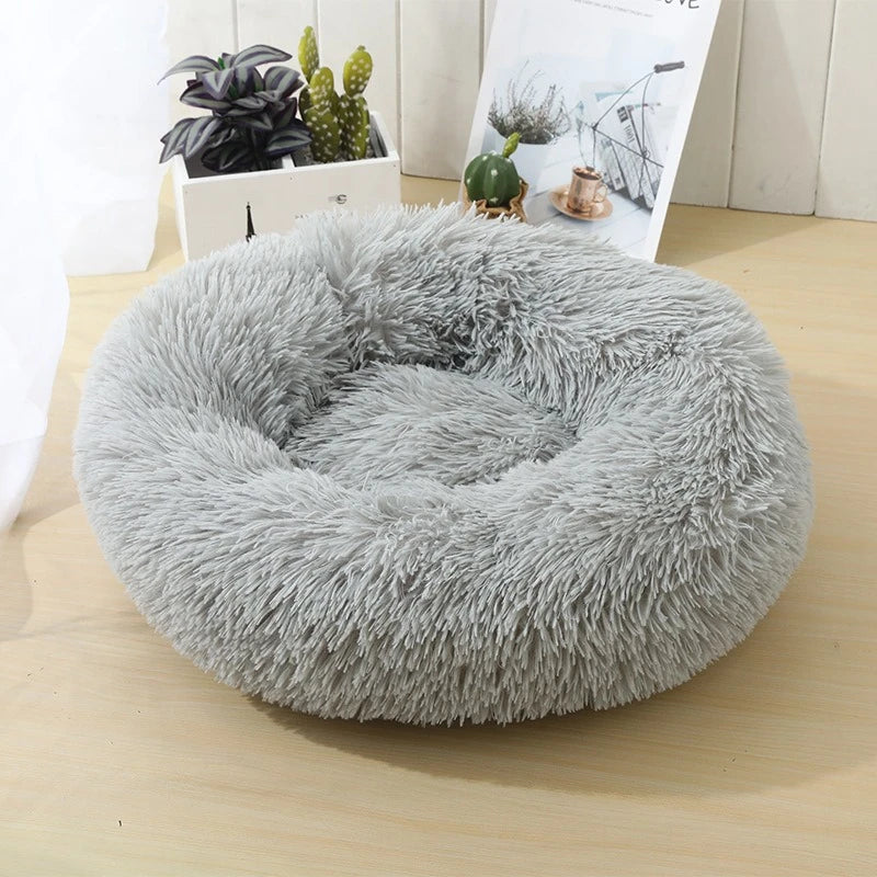 Round Plush Pet Bed Soft Donut Cat & Dog Bed  Calming Anti Anxiety Bed, Washable Plush Cushion for Kittens  Cats & Small Dogs - Image 8