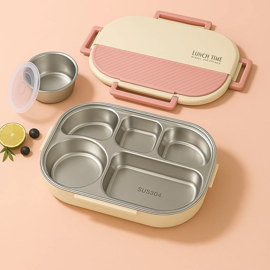 2000ml Stainless Steel Bento Lunch Box, Pink Lid