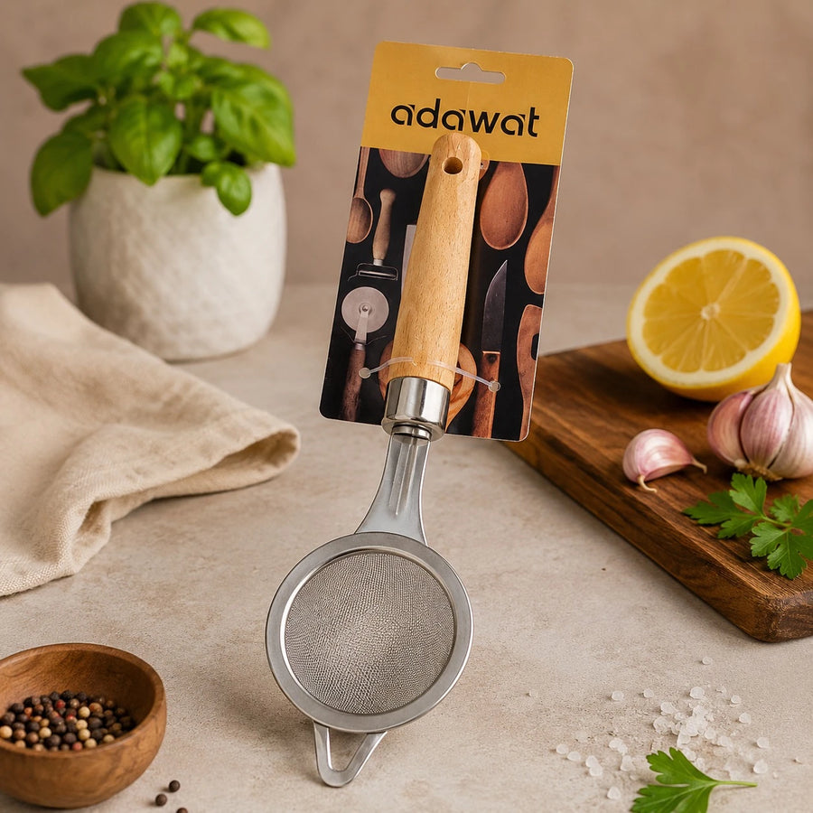 Adawat Stainless Steel Fine Mesh Tea Strainer Wooden Handle Kitchen Sieve Filter Strainer 6 cm 23 cm