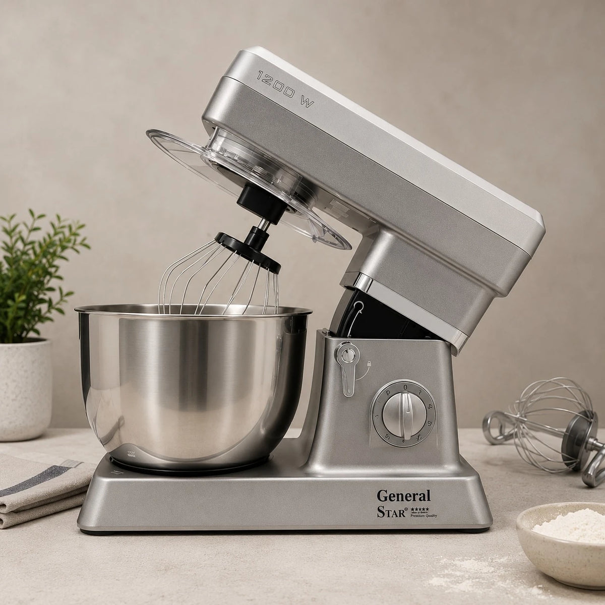General Star Stand Mixer Kitchen Machine Food Mixer Dough Mixer Electric Baking Mixer 1200W 6.2L Stainless Steel Bowl 6 Speeds Pulse GS1047 - Image 8