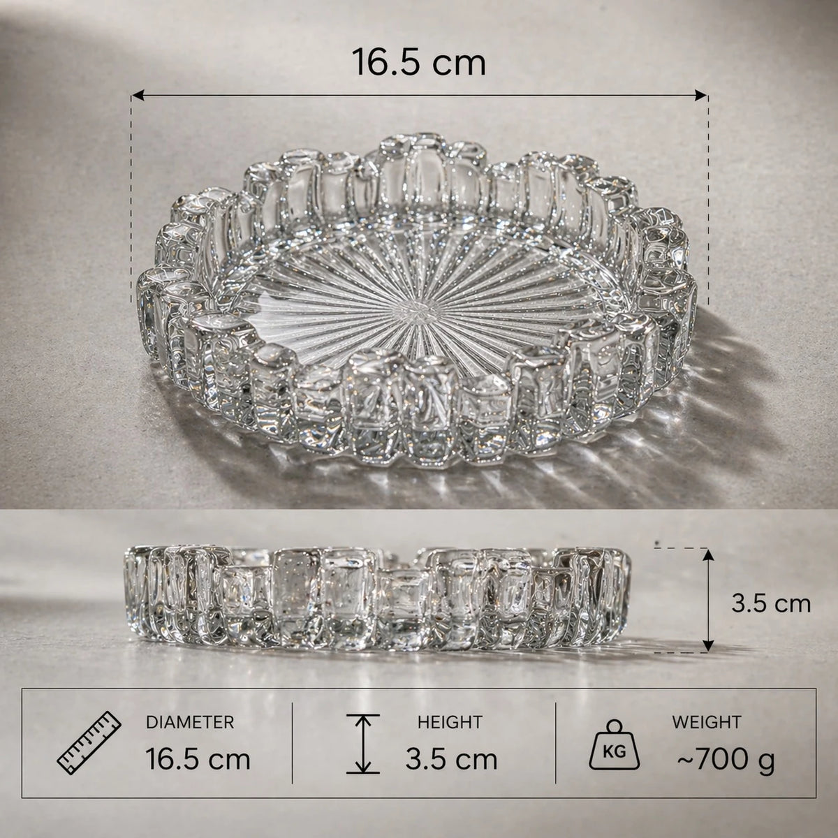 Milan City Glass Crystal Ashtray Round Clear Decorative Cigarette Ash Holder Table Ashtray Heavy Glass Smoking Ashtray Home Office Outdoor 16 5 cm