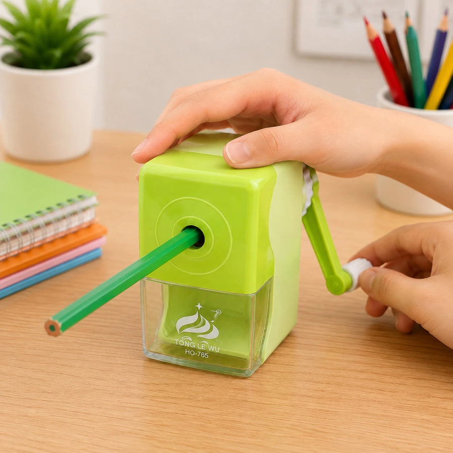 Manual Pencil Sharpener with Hand Crank Transparent Shavings Box for School Office Home Students & Artists