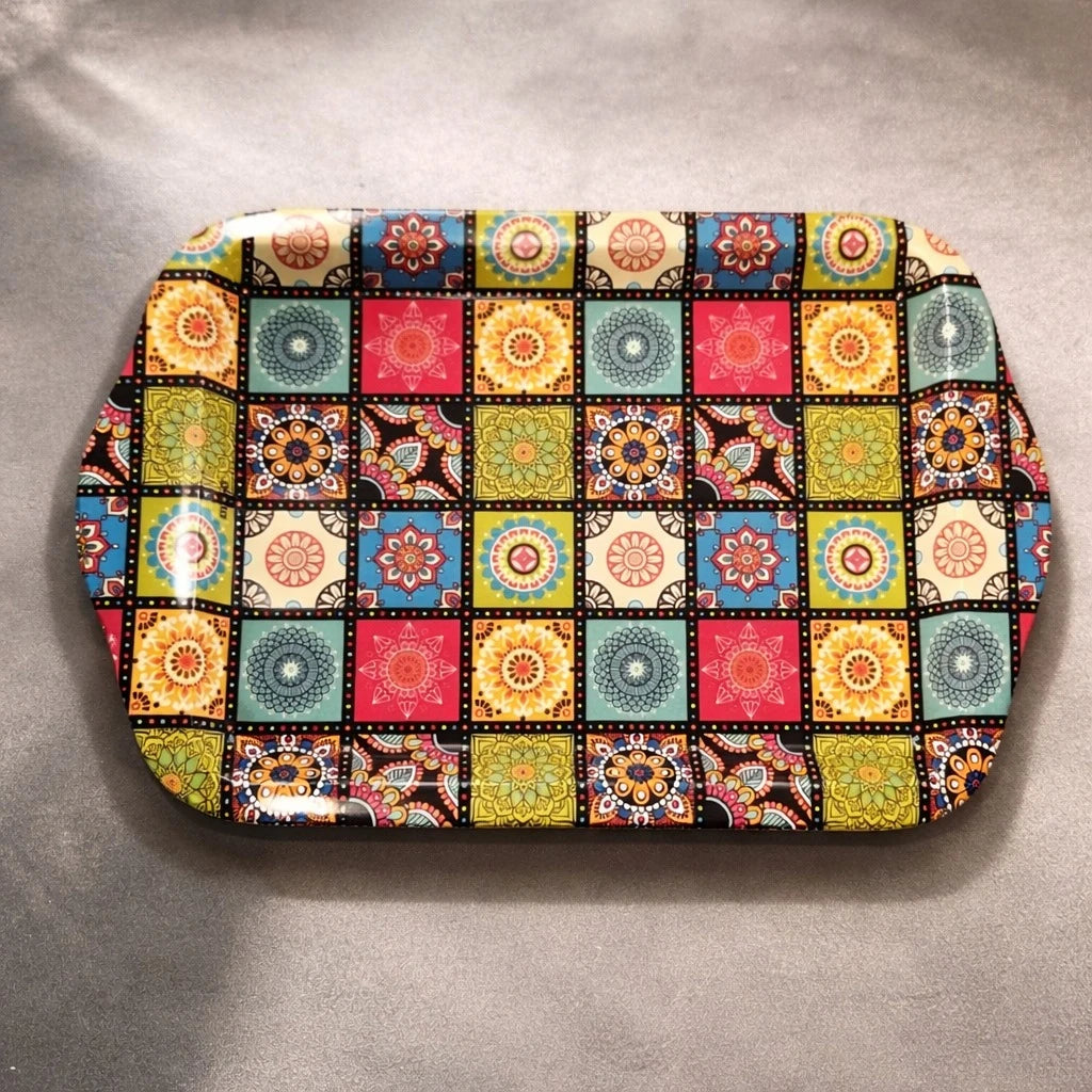 Turkish Small Serving Tray Metal Tray Mandala Ottoman Mosaic Design Coffee Breakfast Snack Tray Rectangular Decorative Tray Assorted