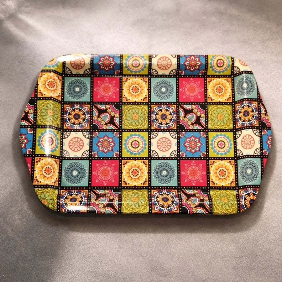 Turkish Small Serving Tray Metal Tray Mandala Ottoman Mosaic Design Coffee Breakfast Snack Tray Rectangular Decorative Tray Assorted