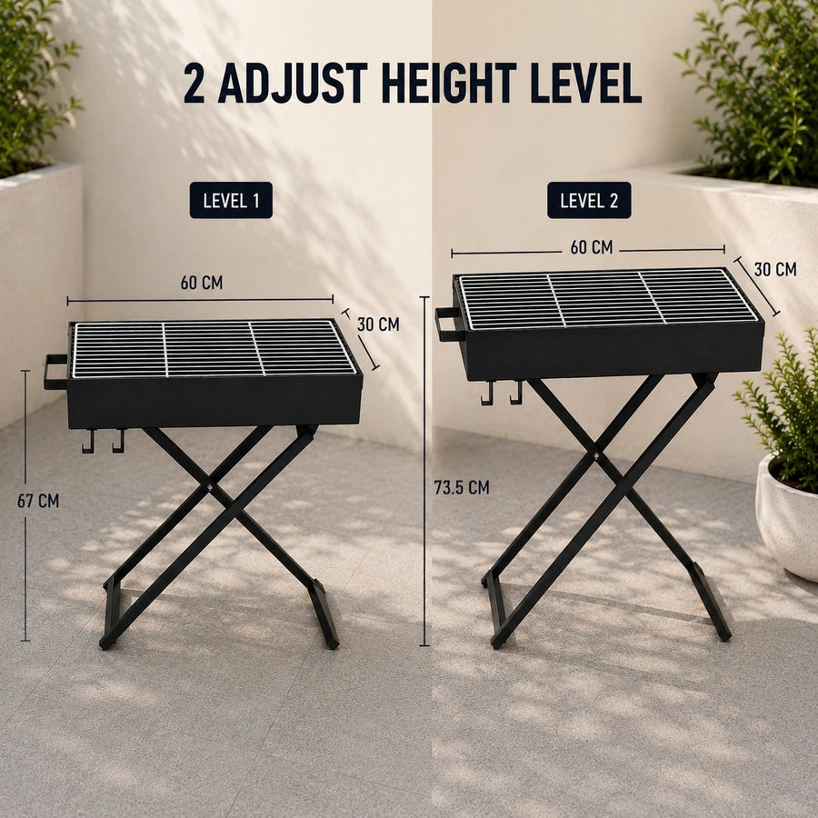 Portable Foldable Charcoal BBQ Grill Adjustable Height Camping Barbecue Grill Outdoor Picnic Grill