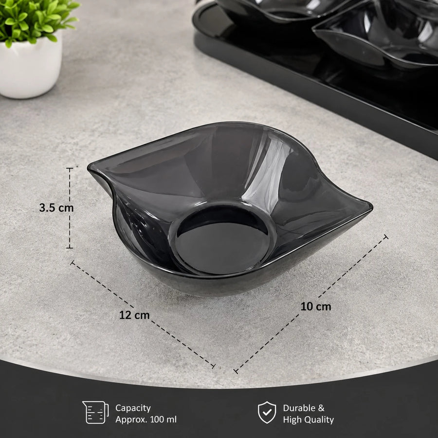 Serving Tray with 6 Snack Bowls Set Plexi Acrylic Mezza Serving Tray | Transparent Dark Snack Organizer for Nuts, Candy & Appetizers