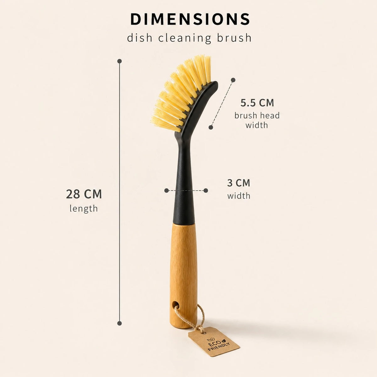 Bamboo Handle Dish Cleaning Brush with Curved Head and Hanging Loop for Kitchen Cleaning