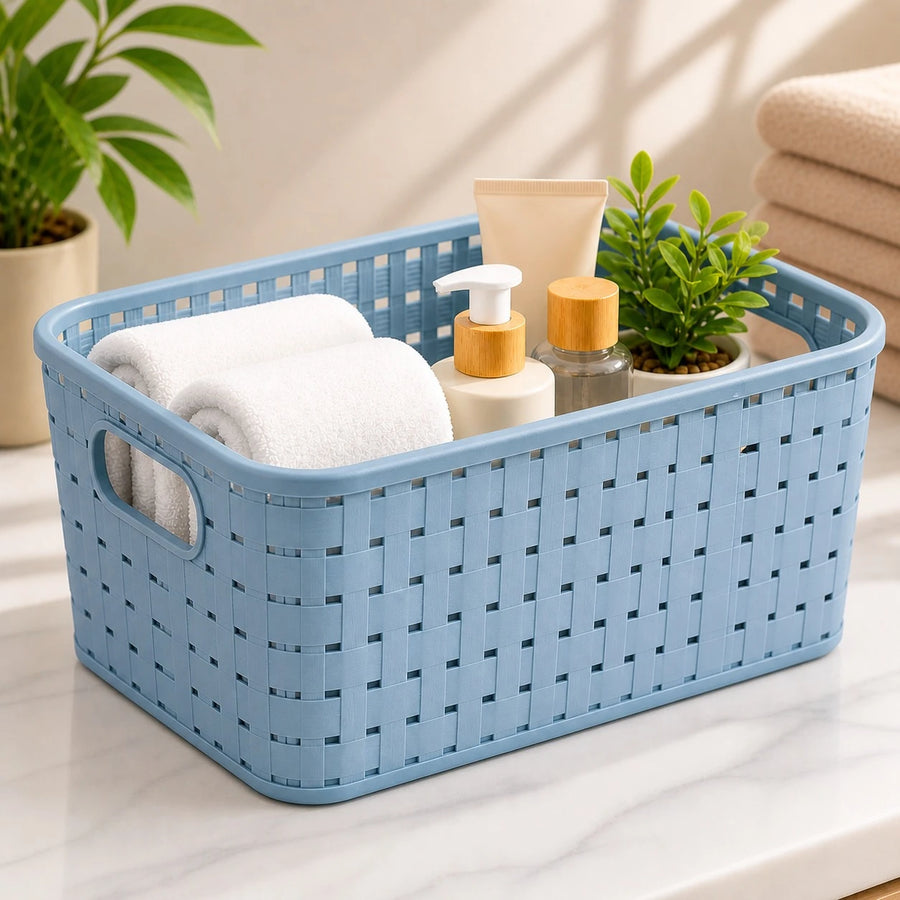 Rotho Swiss Design Storage Basket Organizer Plastic Woven Box Home Bathroom Kitchen Shelf Closet Office Storage