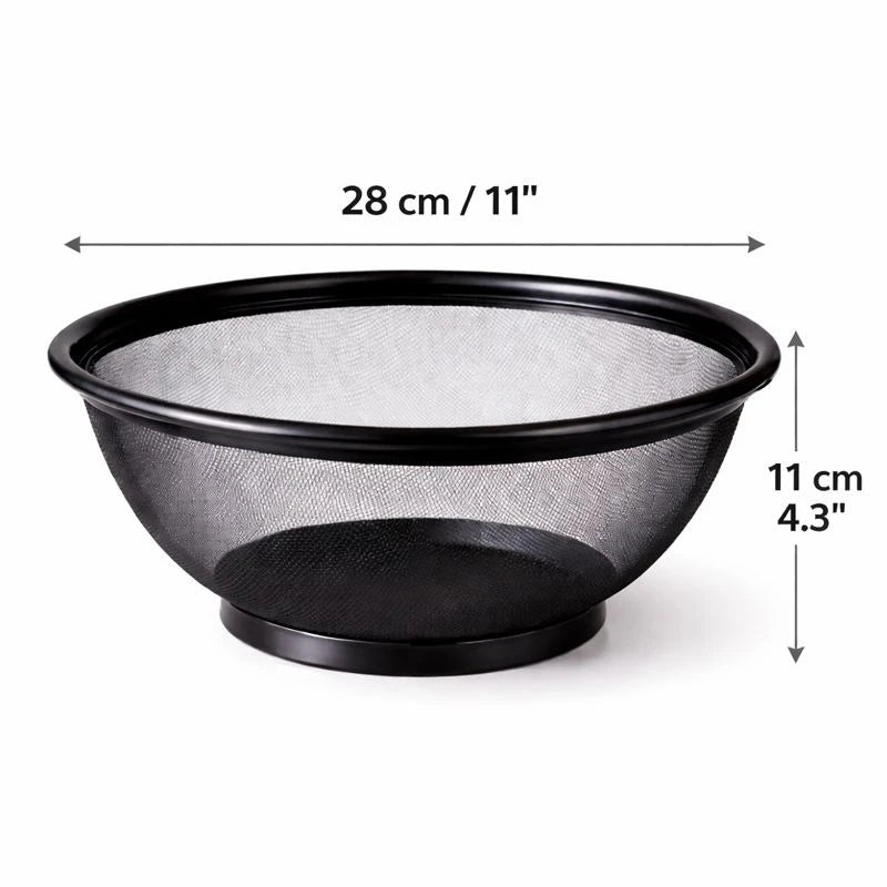 Large Black Stainless Steel Mesh Colander 28 cm Heavy-Duty Vegetable & Fruit Strainer, Pasta Drainer & Kitchen Washing Bowl