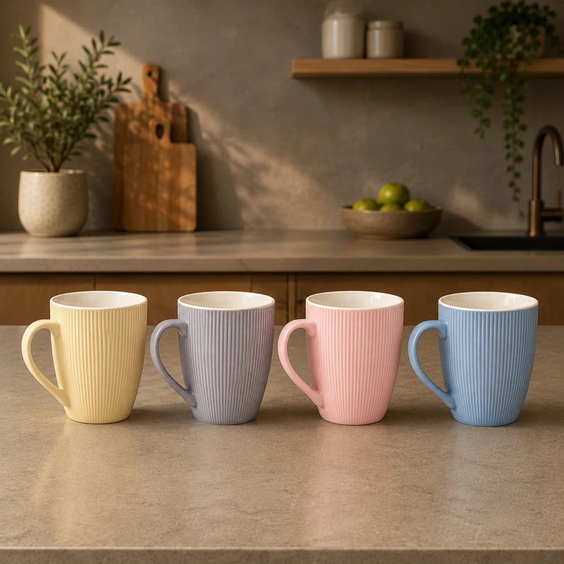 Ribbed Ceramic Coffee Mug Tea Mug Porcelain Mug Modern Kitchen Mug