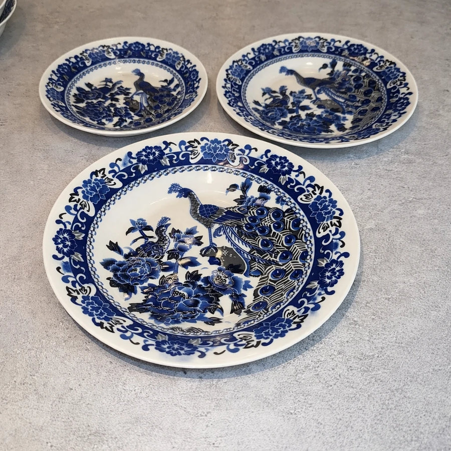 Dinnerware Set 30 Pieces Blue Peacock Porcelain Premium Oriental Plates Style Tableware Ramadan Iftar