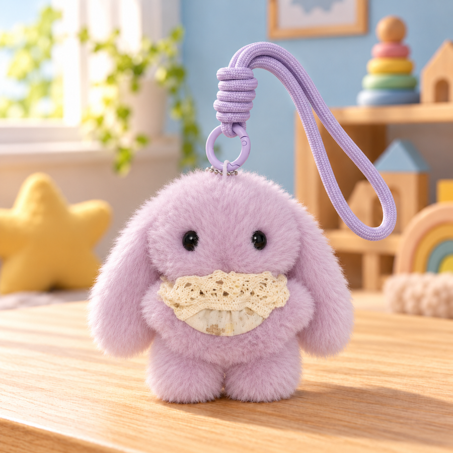 Plush Bunny Keychain with Wrist Strap