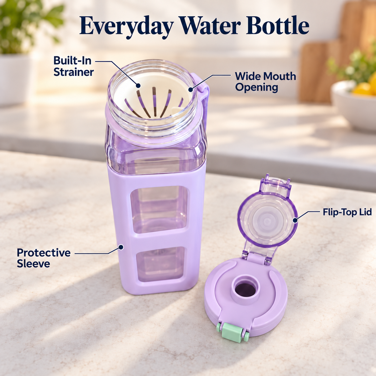 Portable Everyday Drinking Bottle with Built In Strainer 800 mL