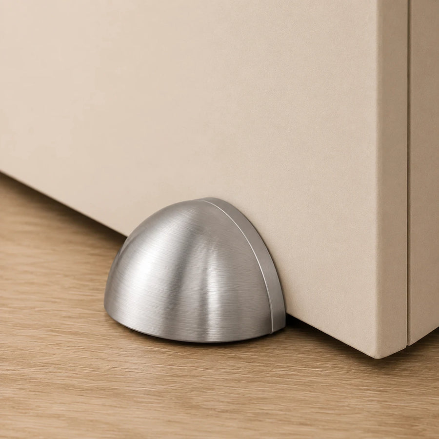 2 Piece Magnetic Self Adhesive Door Stopper Set Strong Hold No Drilling Floor Mount White & Gray