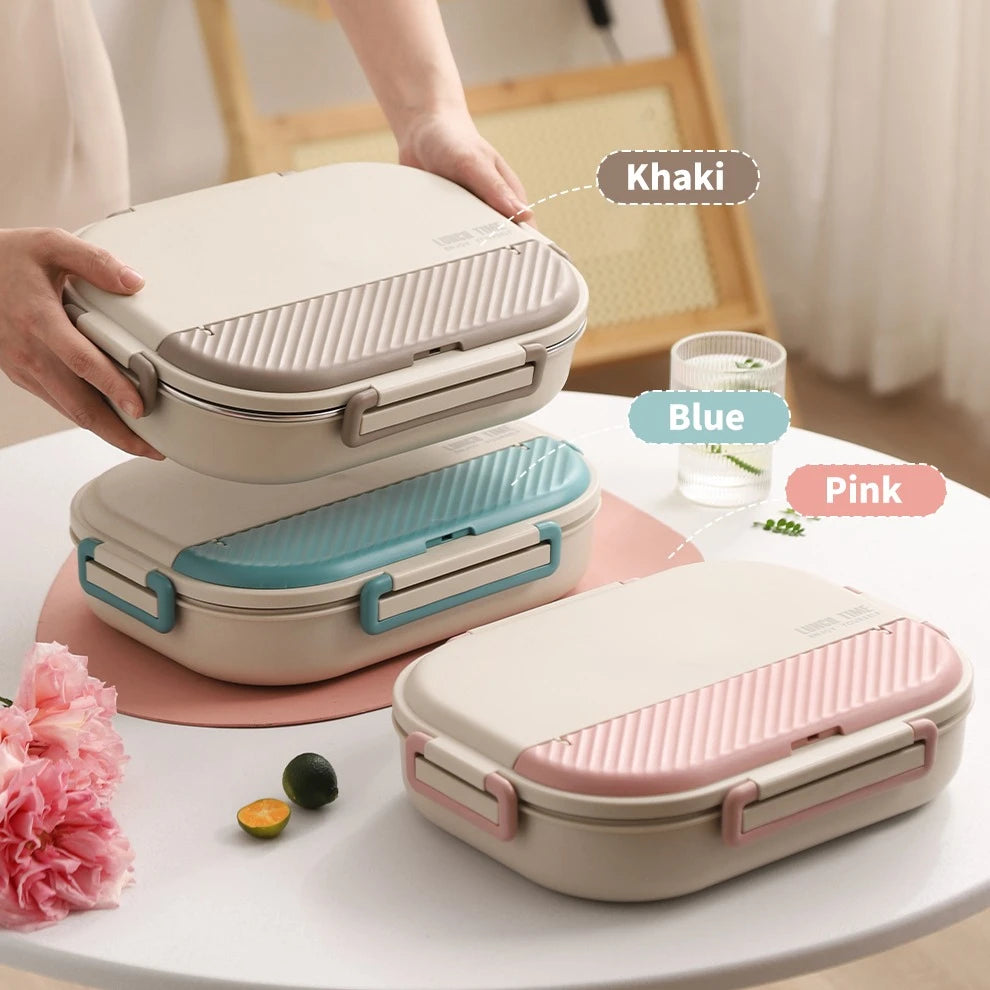 2000ml Stainless Steel Bento Lunch Box, Blue Lid