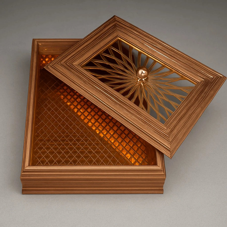 Luxury Wooden Chocolate Box – Gold Lattice Lid