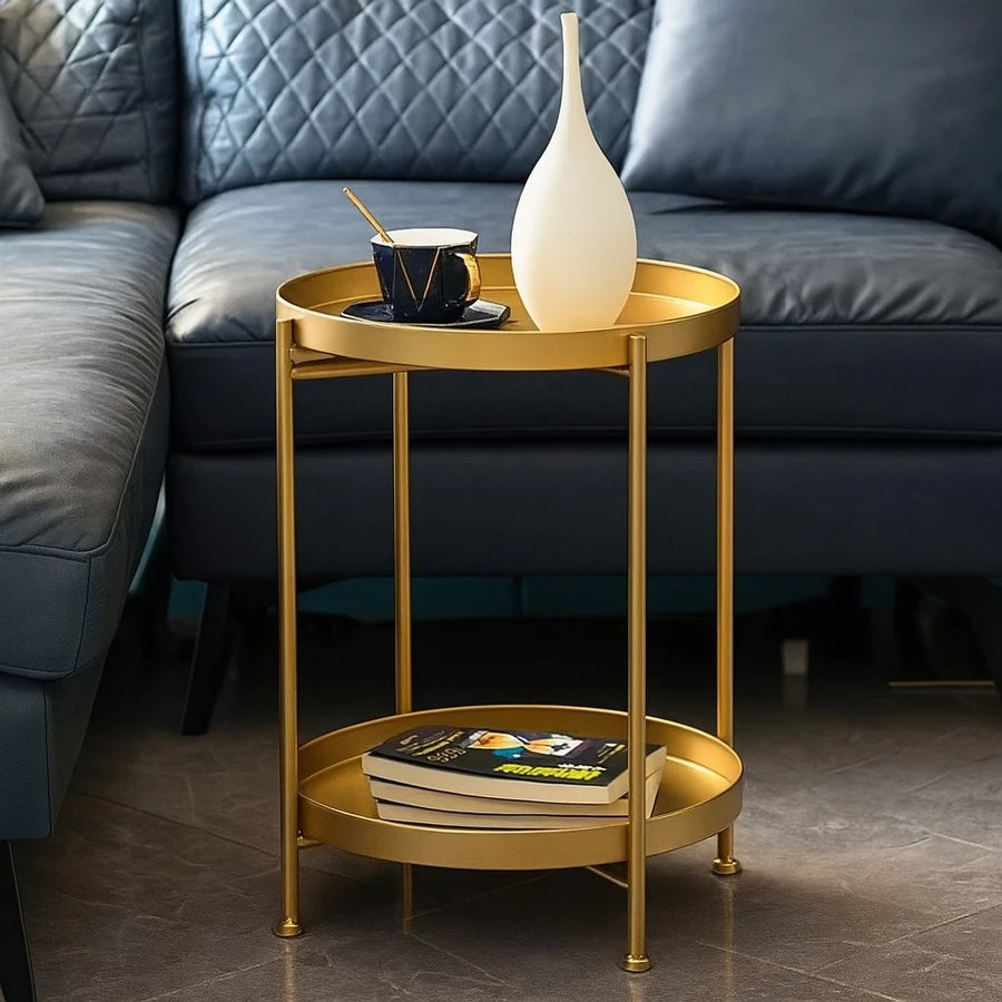 Gold Two-Tier Round Metal Side Table