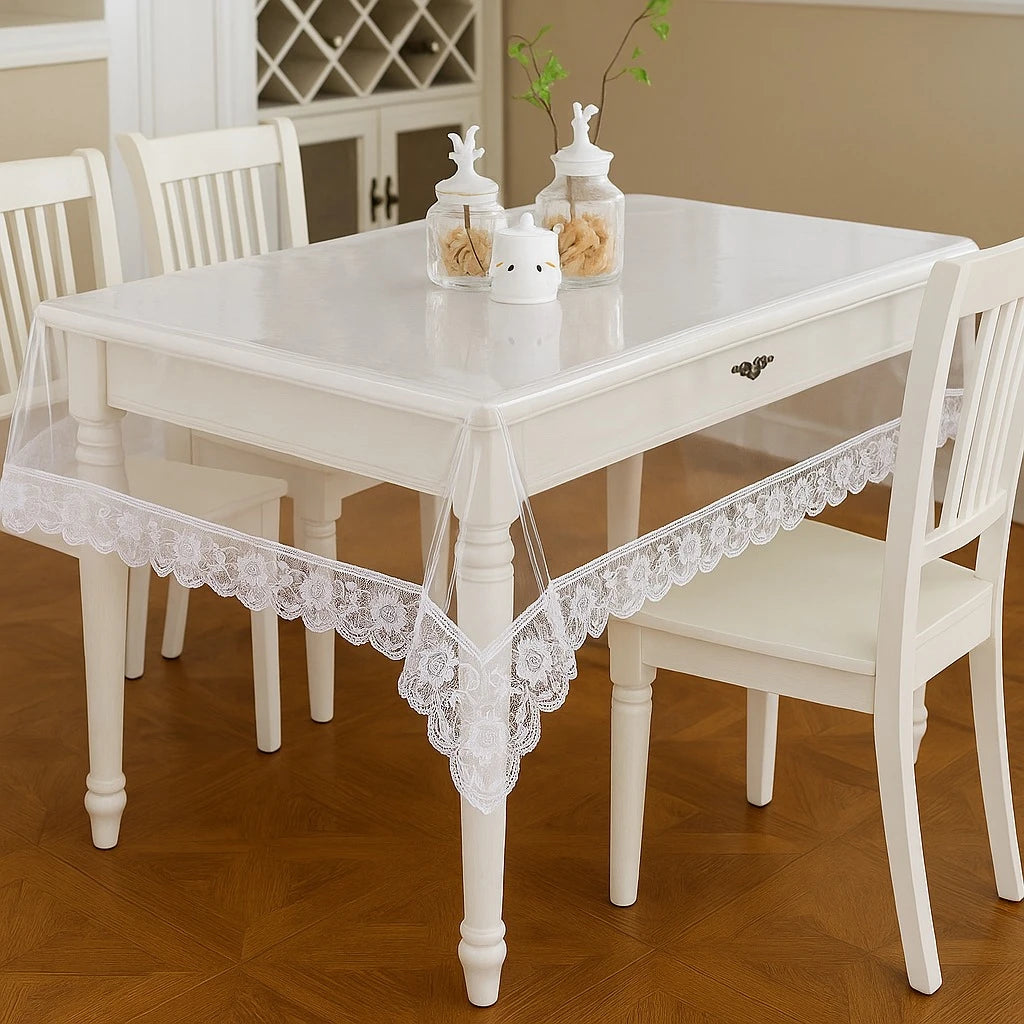 EB Home Clear PVC Tablecloth Transparent Lace Waterproof Table Protector