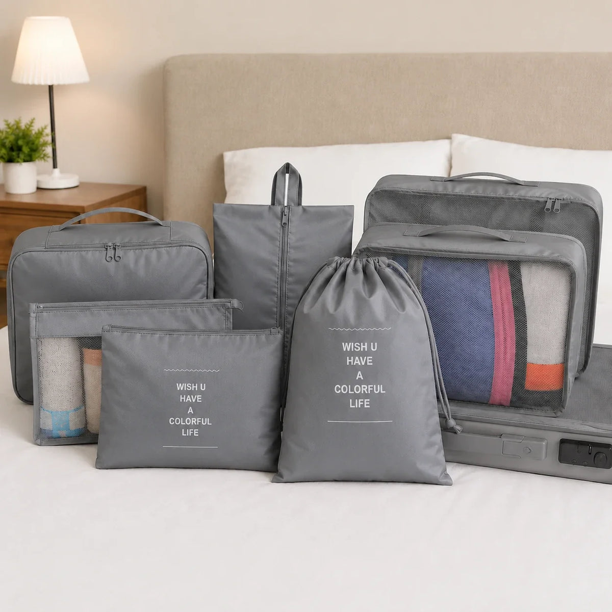 Travel Packing Cubes Luggage Organizer Set 8 Pieces Suitcase Storage Bags