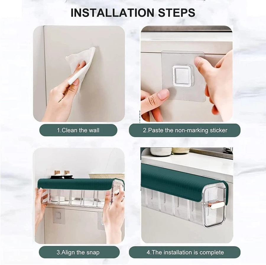 Wall Mounted Wrap Organizer & Plastic Bag Dispenser Storage Box with Sliding Lid