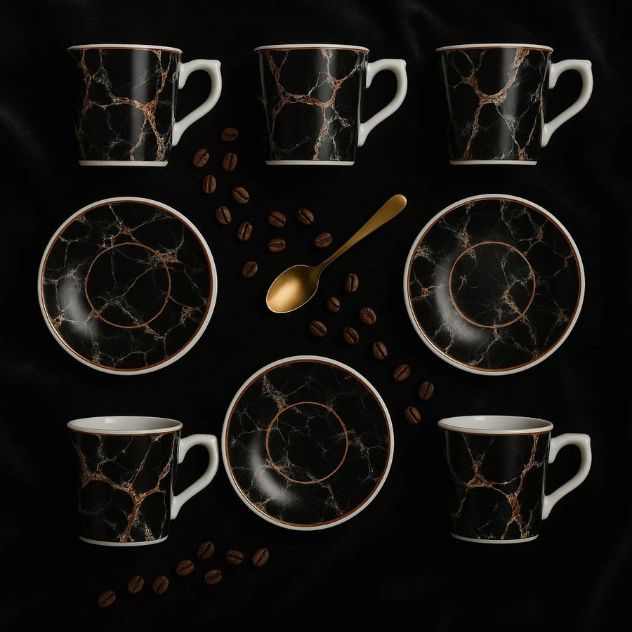 Set of 6 Black Marble Coffee Espresso Cups