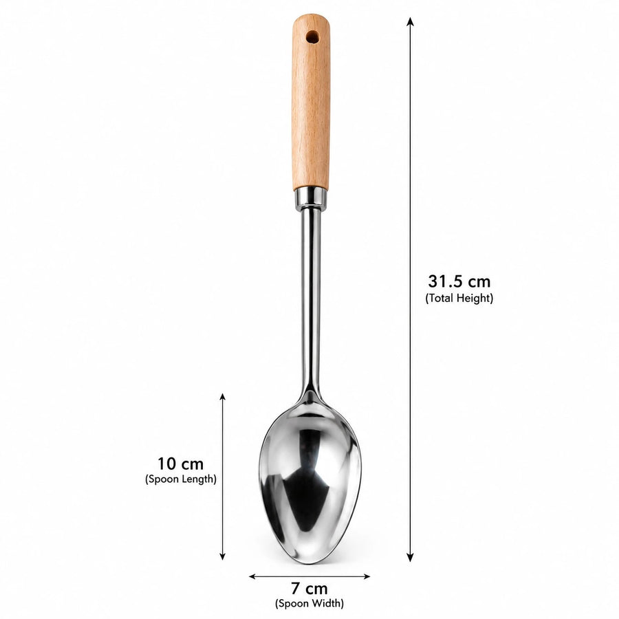 Adawat Stainless Steel Serving Spoon Wooden Handle Kitchen Cooking Spoon Soup Spoon Sauce Spoon Rice Spoon