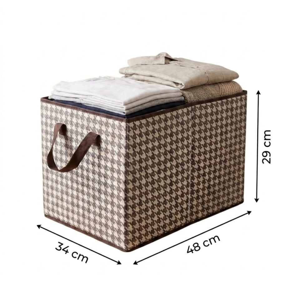 Foldable Fabric Storage Box Closet Organizer Basket with Handles Houndstooth Pattern