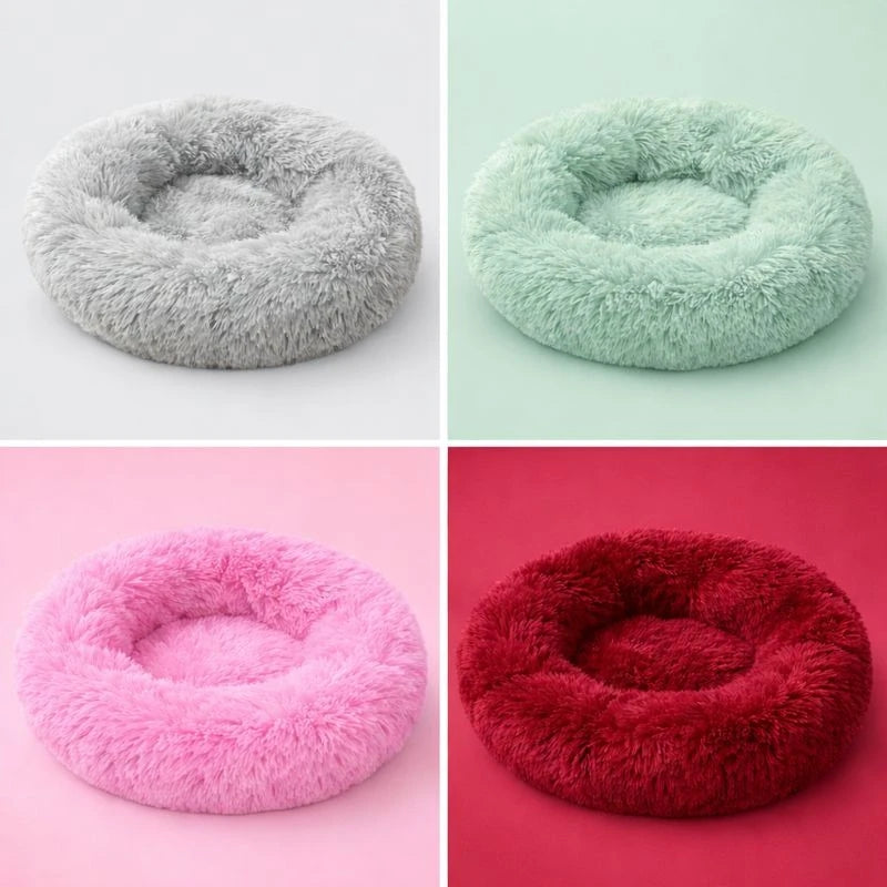 Round Plush Pet Bed Soft Donut Cat & Dog Bed  Calming Anti Anxiety Bed, Washable Plush Cushion for Kittens  Cats & Small Dogs - Image 2