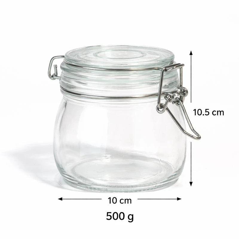 Airtight Glass Storage Jar with Clamp Lid – Spices, Sauce, Purée, Seeds, Nuts Jam & Pickle Container 500g