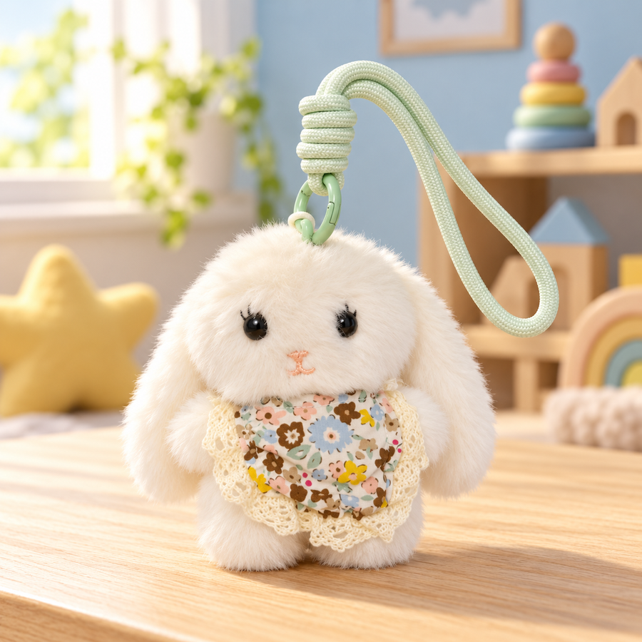 Plush Bunny Keychain with Wrist Strap
