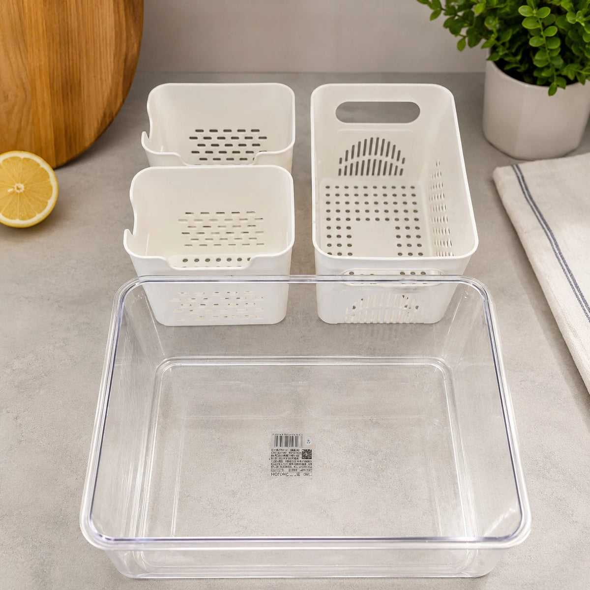Food Storage Container With Removable Drain Basket Fridge Organizer Box Produce Keeper 30 x 20 x 14 cm - Image 6