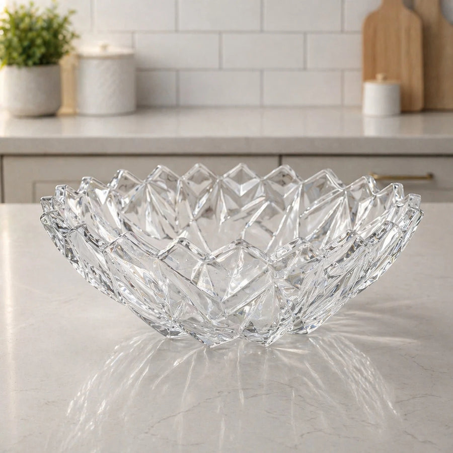 Clear Glass Decorative Bowl Crystal Cut Fruit Candy Serving Bowl Round Elegant Table Centerpiece 23 cm