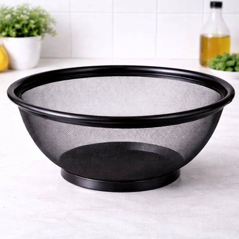 Large Black Stainless Steel Mesh Colander 28 cm Heavy-Duty Vegetable & Fruit Strainer, Pasta Drainer & Kitchen Washing Bowl