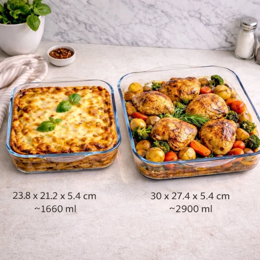 Borart Square Glass Baking Dish Set Borart Borosilicate Turkish Made Oven Tray Roasting Casserole Set 2 Pieces