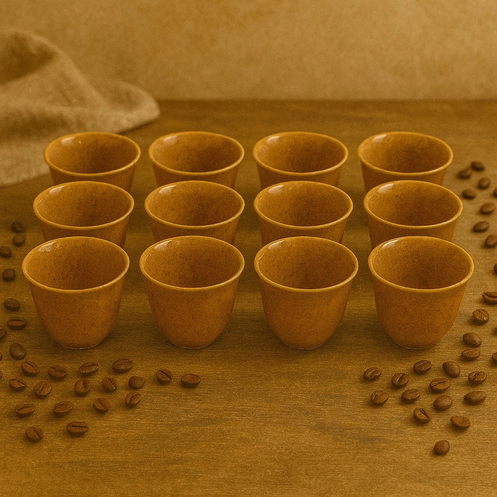 12 Piece Beige Ceramic Arabic Coffee Espresso Cup Set