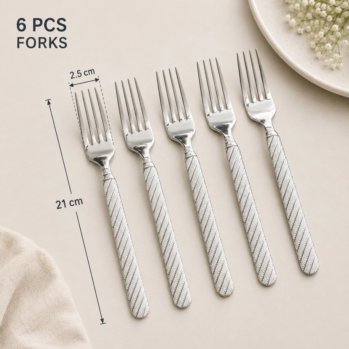 Stainless Steel Dinner Fork Set 6 Pieces Table Forks with Textured Handle