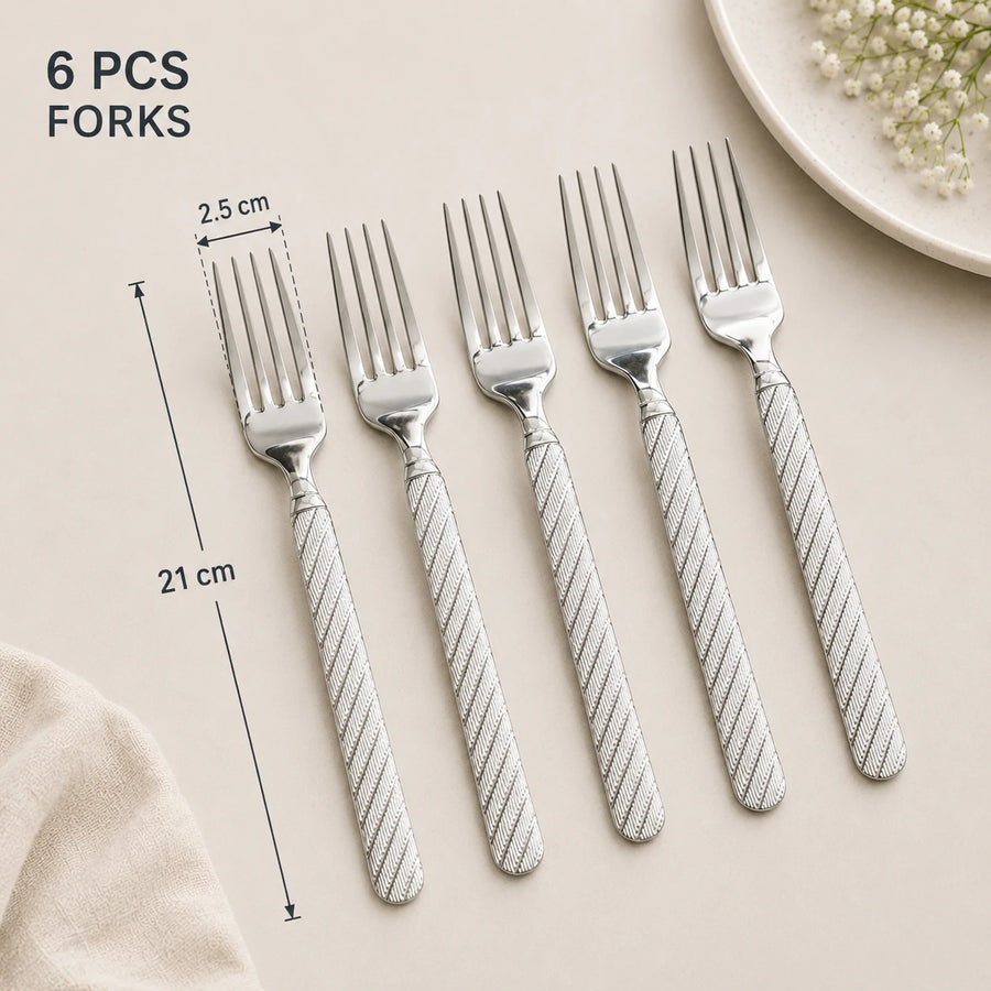 Stainless Steel Dinner Fork Set 6 Pieces Table Forks with Textured Handle