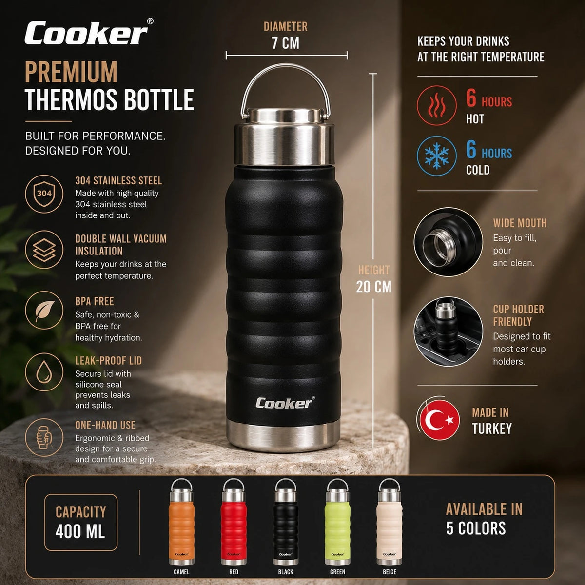 Cooker Thermos Stainless Steel Sport Vacuum Flask Thermal Water Bottle Double Wall Insulated BPA Free 400ML - Image 2