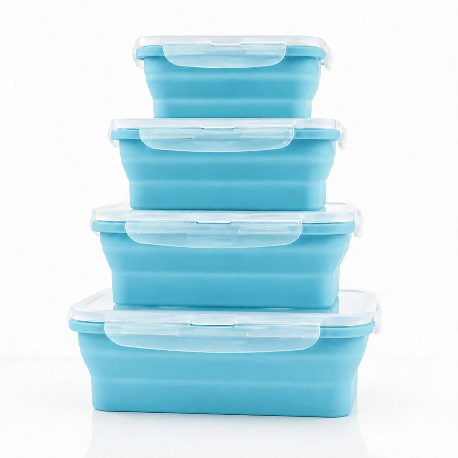 Collapsible Silicone Food Storage Containers Set 4 Pieces BPA Free Microwave Safe Foldable Lunch Boxes